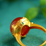Maitreya Design Southern Red Agate Cabochon Ring - 18K Yellow Gold