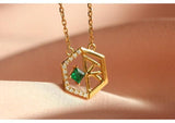 Emerald & White Diamond Hexagon Shape 18K Necklace,