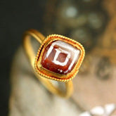 Carnelian Bicolor Ring - 22K Gold Antique Vintage Retro Carving Ring