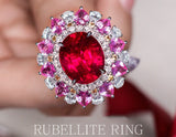 7.56ct Rubellite & Diamonds Ring Necklace Set in 18K White Gold