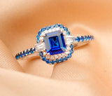 Blue Sapphire and Diamond Ballerina Ring - 18K White Gold