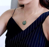 Ginkgo Jade 25x25mm Donut Shape & Diamond 18K Gold Pendant