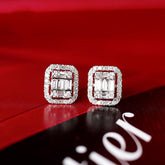 Rectangle Diamond Earrings in 18K White Gold