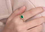 Zambia Emerald Halo Diamond 18K Gold Cuba Chain Ring