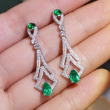 Emerald & White Diamonds Earrings in 18K White Gold
