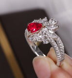 Cluster White Diamonds with Pear Ruby Platinum 950 Ring