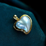 Heart Shape Japan Mabe Pearls & Diamond Pendant - 18K Yellow Gold