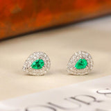 Emerald Teardrop Earrings with Double Diamond Halo in Platinum 950