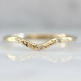 White Diamond Chevron Ring in 14K Yellow Gold