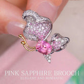 Butterfly Pink Sapphire 18K White Gold Brooch with Full Diamonds Pave