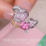 Butterfly Pink Sapphire 18K White Gold Brooch with Full Diamonds Pave