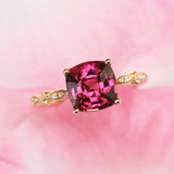 Pink Peach Spinel Cushion Cut Ring in 18K Yellow Gold