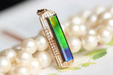 25x5mm Ammolite & Halo Diamond Pendant in 18K Yellow Gold