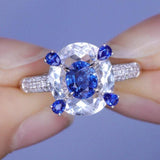 Royal Blue Sapphire & Diamonds Ring in Platinum 950