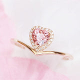 Heart Cut Pink Tourmaline Chevron Ring - 18K Yellow Gold