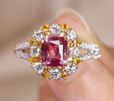 1.25ct Pink Sapphire Cushion Cut & Diamond Ring - 18K White Gold