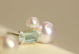Aquamarine & Akoya Pearl Earrings - 18K Yellow Gold
