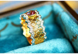 Pink Sapphire & Diamonds Honeycomb Ring - 18K Two Tone Gold