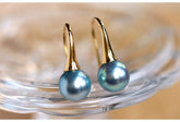 9mm Madama Silver-Grey Pearl Hook Earrings in 18K Yellow Gold