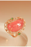 18.8ct Rhodochrosite Cabochon & Diamond Ring in 18K Gold