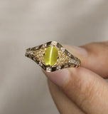 Eye Symbol Chrysoberyl Cat Eye 18K Yellow Gold Ring with Diamonds