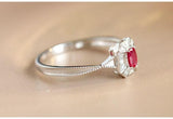 Red Pink Spinel Cushion & Diamond Vintage Ring - 18K White Gold