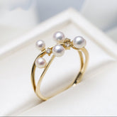 Six Akoya Pearl Cluster 18K Gold Ring with Diamond