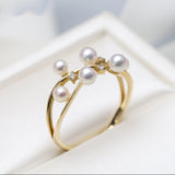 Six Akoya Pearl Cluster 18K Gold Ring with Diamond
