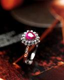 Pear Ruby & Diamonds Double Ring in 18K White Gold