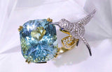 Hummingbird Blue Topaz Diamond Ring - 18K Two Tone Gold