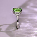 2.92ct Tsavorite Radiant Cut Ring with Diamond in 18K White Gold