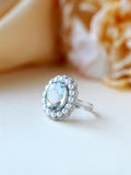5.7ct Santa Maria Aquamarine & Akoya Pearl Halo Ring in 18K Gold