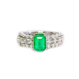 Emerald with Diamonds Engagement Ring in 18K White Gold