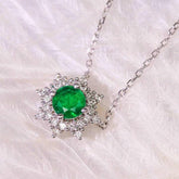 Emerald with White Diamond Necklace in 18K White Gold