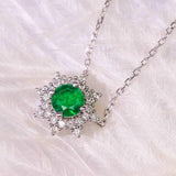 Emerald with White Diamond Necklace in 18K White Gold