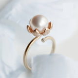 Premium Japan Akoya Pearl Cuff Ring - 18K Yellow Gold