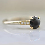 Black Diamond Round Cut Solitaire Ring - 18K Yellow Gold