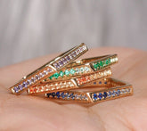 Pave Set Sapphire Rectangle Band - 18K Yellow Gold