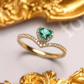 Emerald Heart Shape & Halo Diamond 18K Yellow Gold Ring