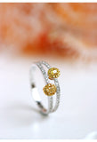Two Fancy Yellow Diamonds Oval Ring in 18K Yellow Gold