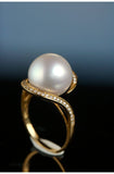 Huge 13mm South Sea Pearl 18K Gold Ring with Diamond