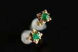 Emerald Square Cut & Diamond 18K Stud Earrings