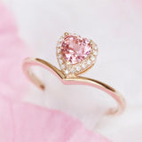 Heart Cut Pink Tourmaline Chevron Ring - 18K Yellow Gold