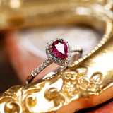 Pink Peach Sapphire Diamond Ring in 18K White Gold