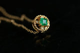 Emerald Square Cut Vintage Necklace in 18K Yellow Gold