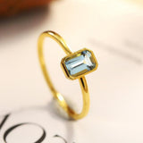 Aquamarine Emerald Cut Ring - 18K Yellow Gold Bezel Set