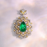 1.95ct Emerald Pear Shape 18K Necklace with Full Diamond Pave