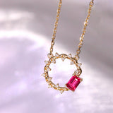 Pink Red Spinel with Diamond Necklace - 18K Yellow Gold