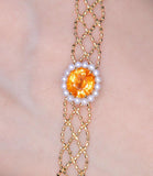 1.65ct Fanta Garnet Pearl Lace Bracelet - 18K Yellow Gold