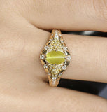 Eye Symbol Chrysoberyl Cat Eye 18K Yellow Gold Ring with Diamonds
